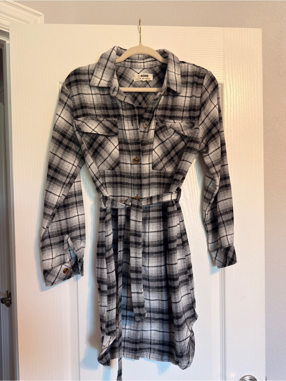 Ci Sono Black and White Plaid Shirt Dress with Belt